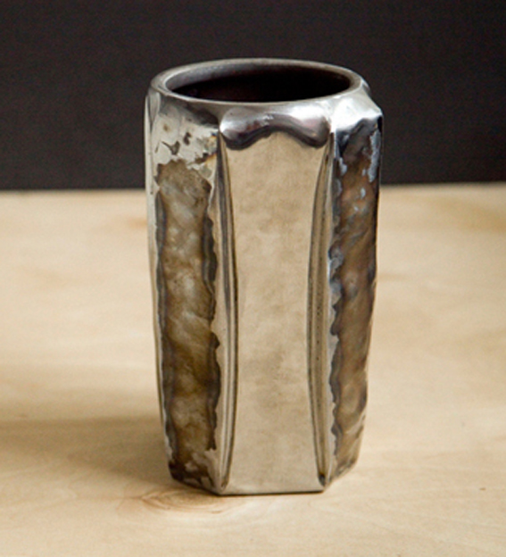 hammered metal vase